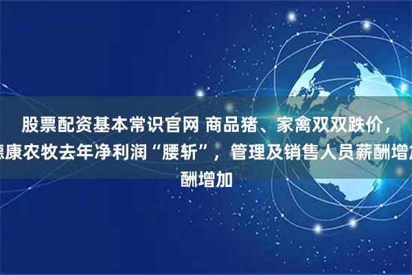 股票配资基本常识官网 商品猪、家禽双双跌价，德康农牧去年净利润“腰斩”，管理及销售人员薪酬增加